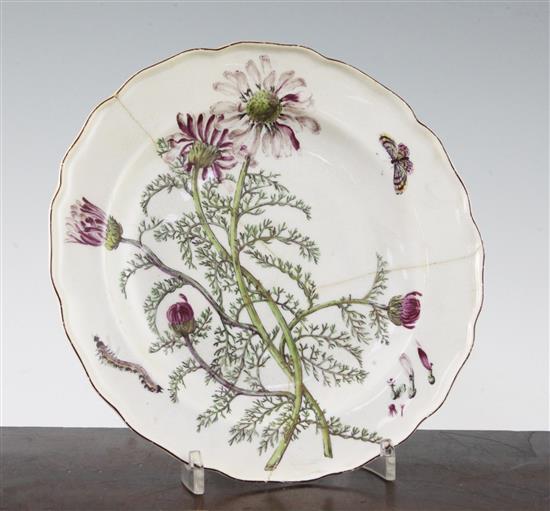 A Chelsea Hans Sloane pattern plate, c.1760, 21.5cm, repaired and crazed